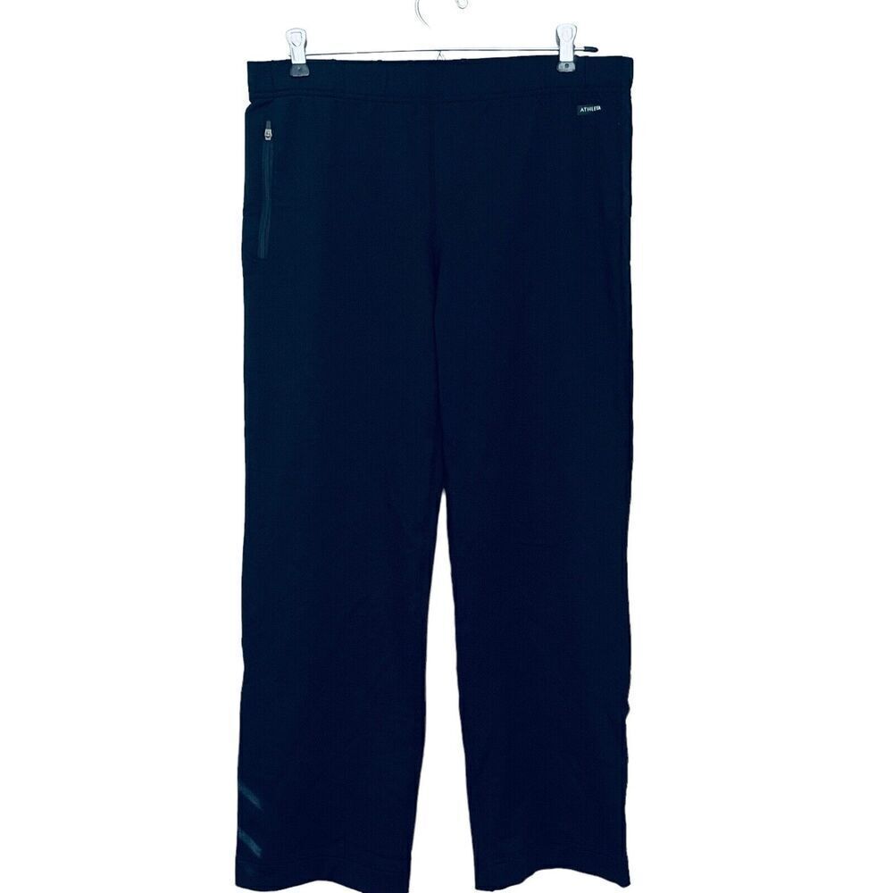 Athleta Sz Medium Petite Pull On Wide Leg Ankle Pants Stretch Zip Pocket Black
